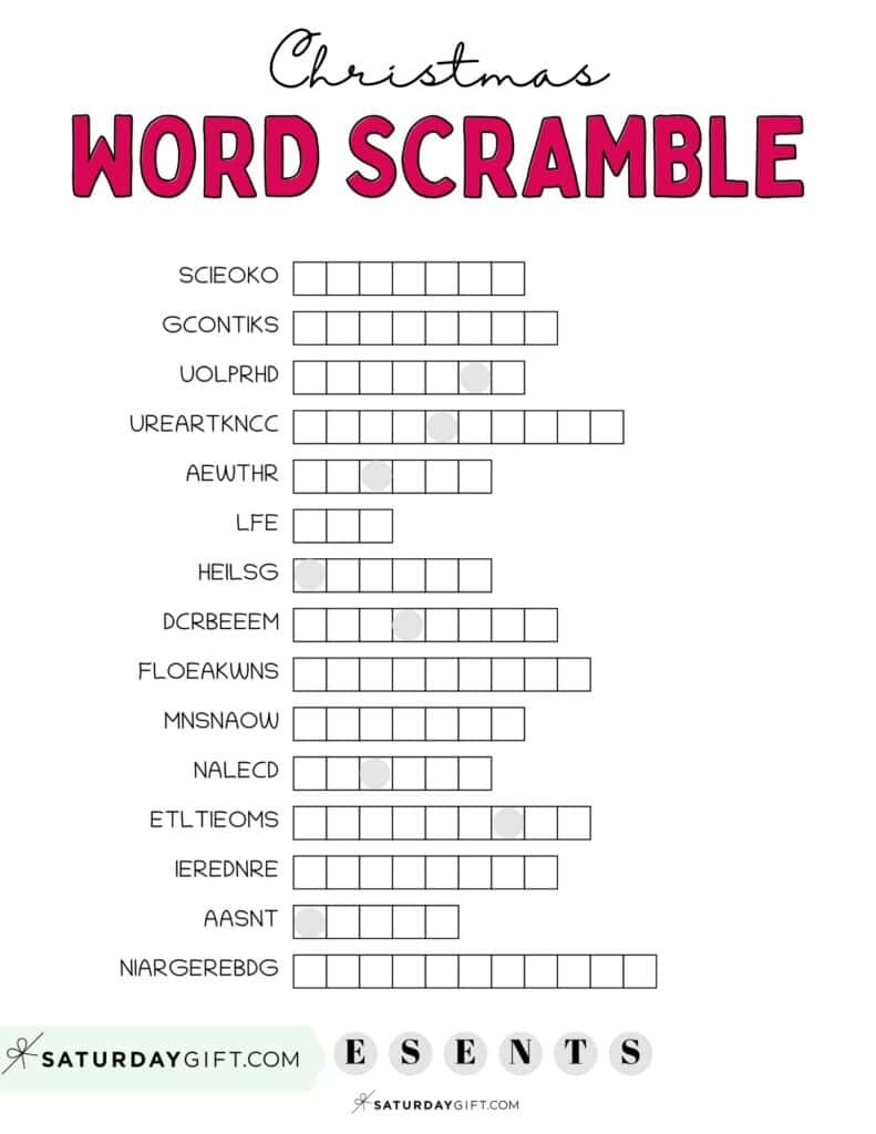 Christmas Word Scramble - Cute &amp;amp; Free Printable | Saturdaygift inside Free Printable Christmas Unscramble Words