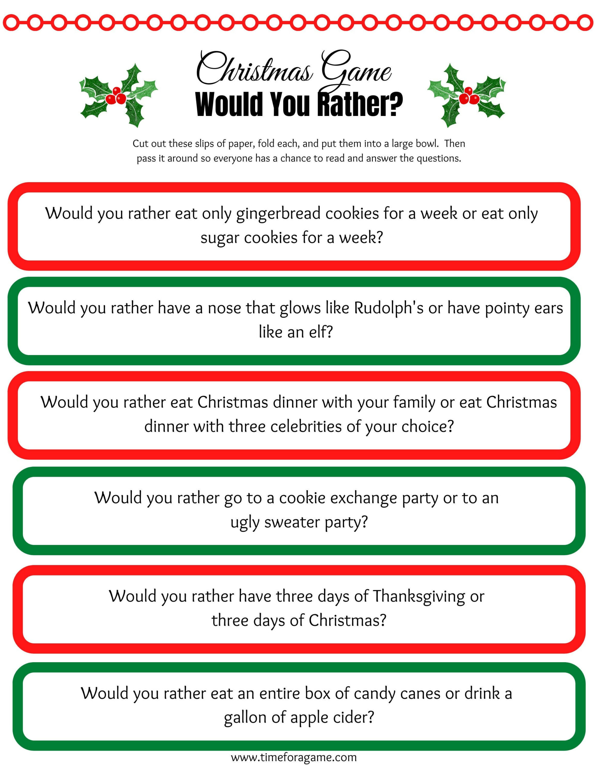 Christmas &amp;#039;Would You Rather&amp;#039; Game | 70 Printable Questions (Pdf within Christmas Would You Rather Printable