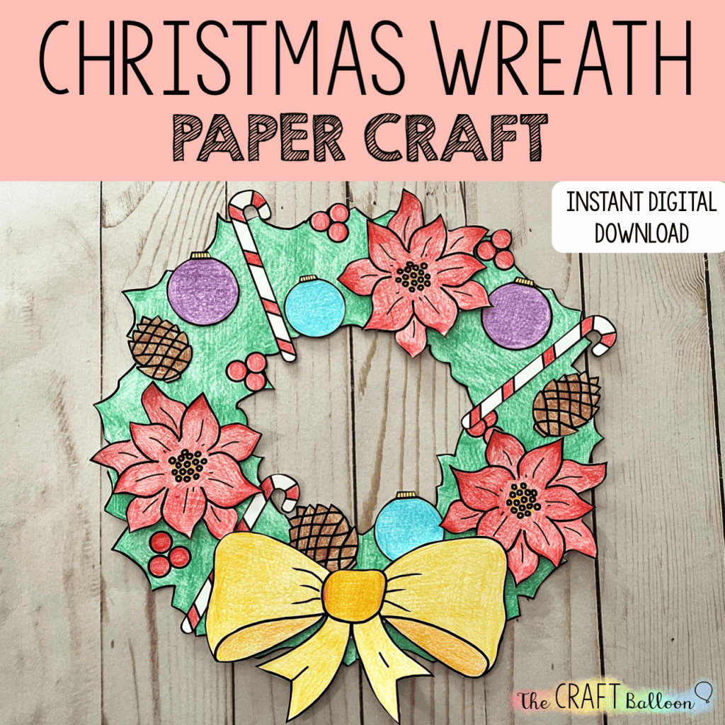 Christmas Wreath Paper Craft - The Craft Balloon regarding Christmas Wreath Stencil Printable