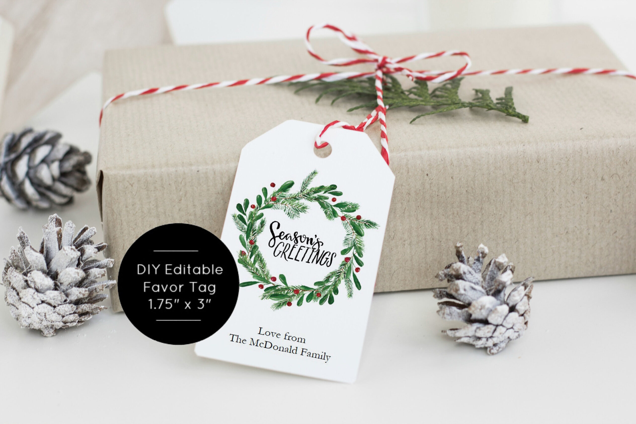 Christmas Wreath Tag Template, Rustic Christmas Gift Tags with Printable Christmas Gift Tags Personalized
