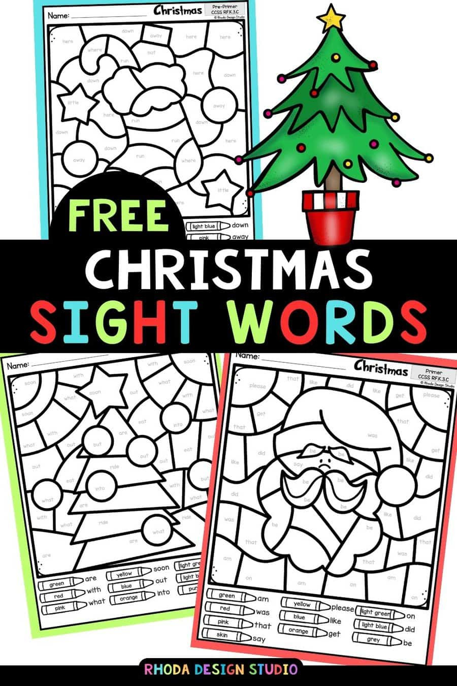Colorsight Words Christmas Worksheets inside Free Printable Christmas Color by Sight Word