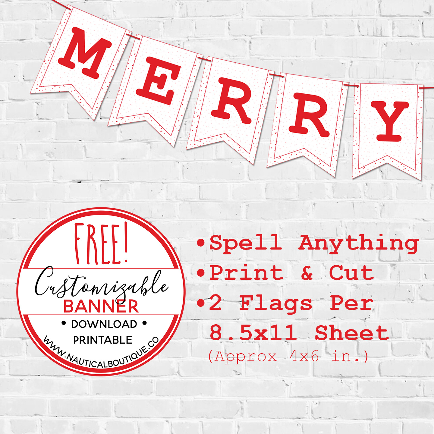 Customizable Bunting Banner Download | Www.nauticalboutique.co within Free Printable Christmas Bunting Template