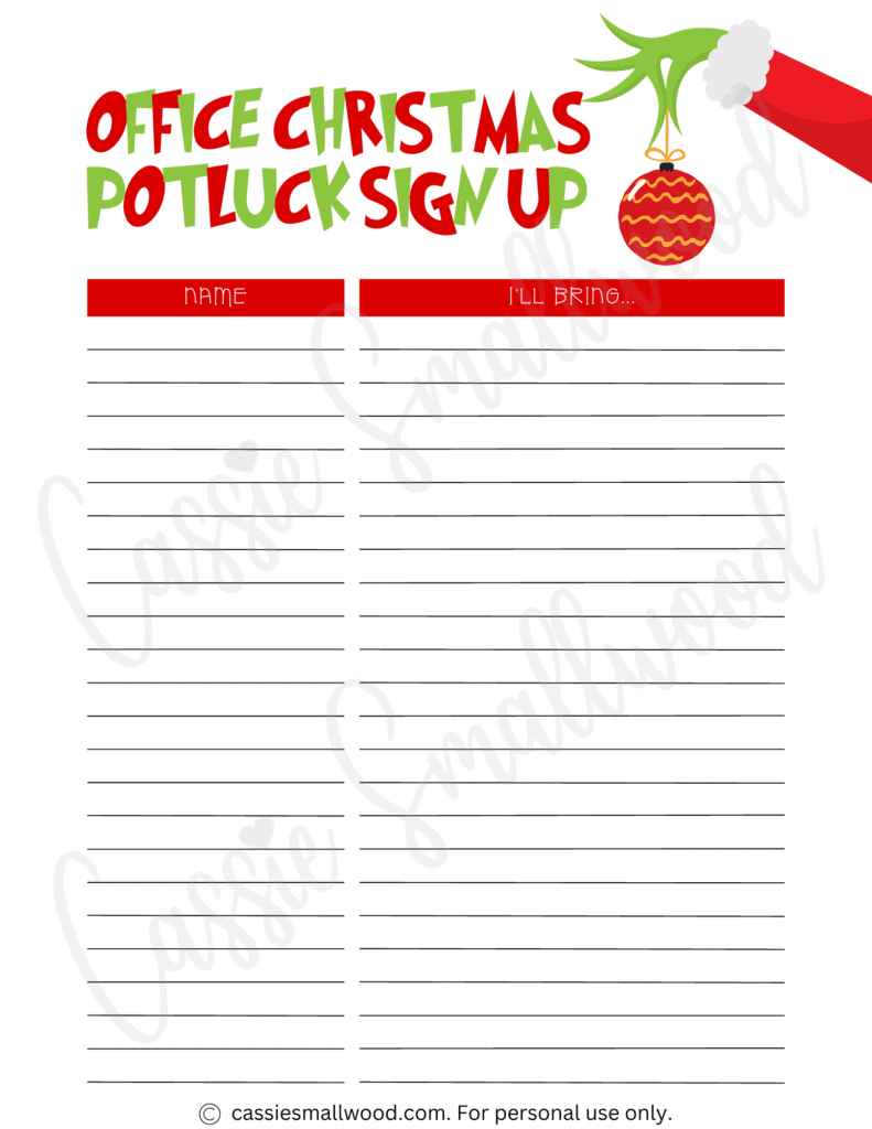 Cute Christmas Potluck Sign Up Sheets - Cassie Smallwood pertaining to Free Printable Christmas Potluck Sign Up Sheet Template Word
