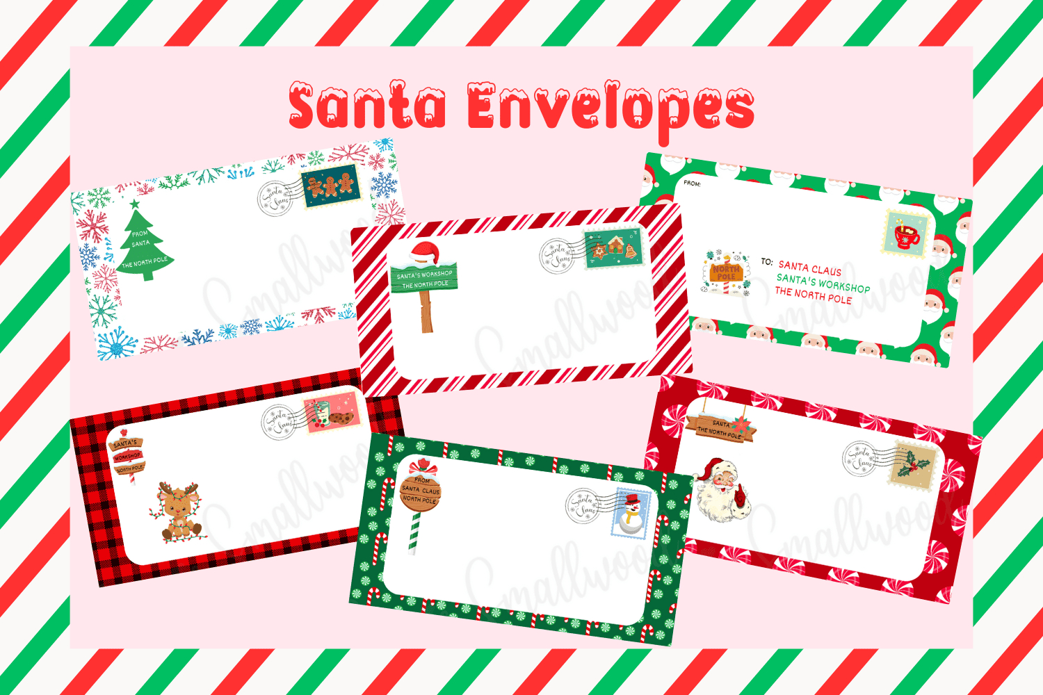 Cute Santa Envelopes (Free Printable) - Cassie Smallwood intended for Free Printable Christmas Envelope Templates