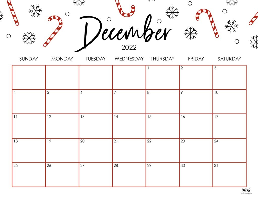 December 2022 Calendars - 50 Free Printables | Printabulls throughout December Christmas Calendar Printable