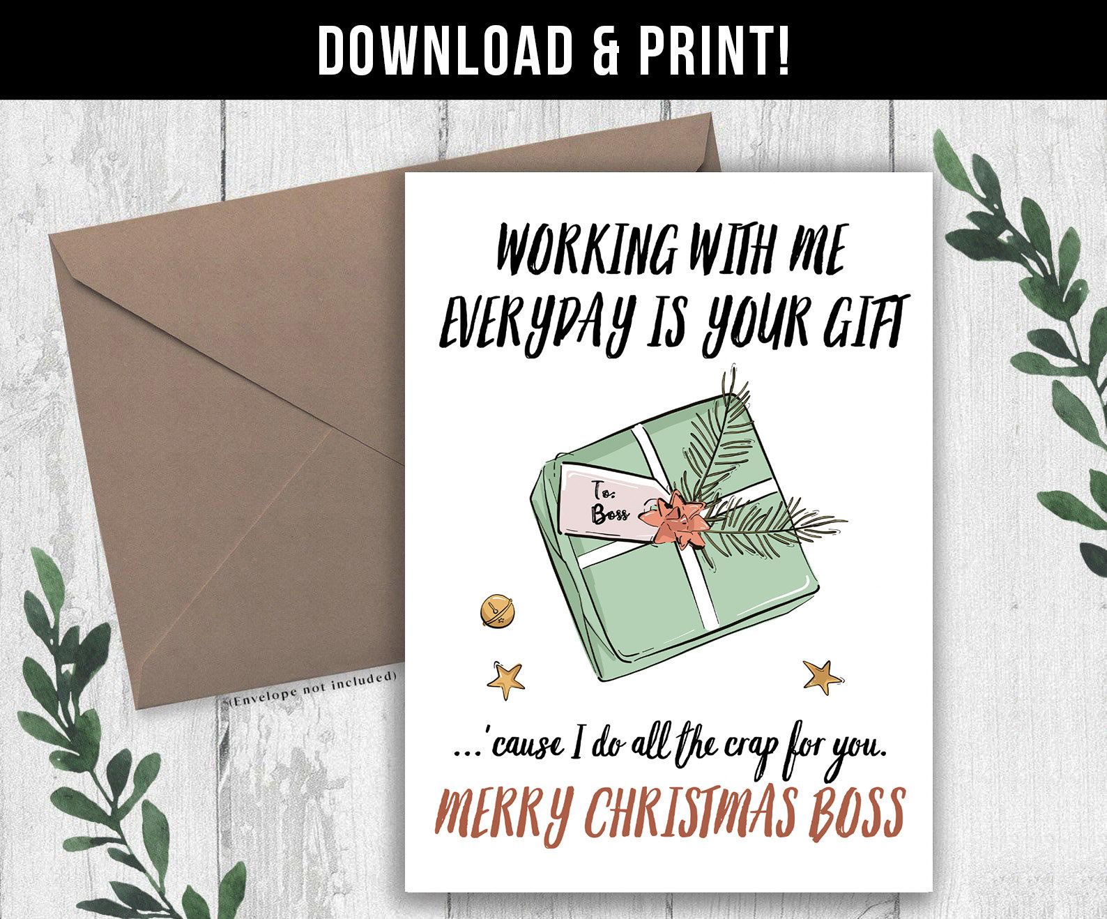 Digital Download Christmas Card For Boss, Boss Christmas Card throughout Printable Christmas Card For Boss