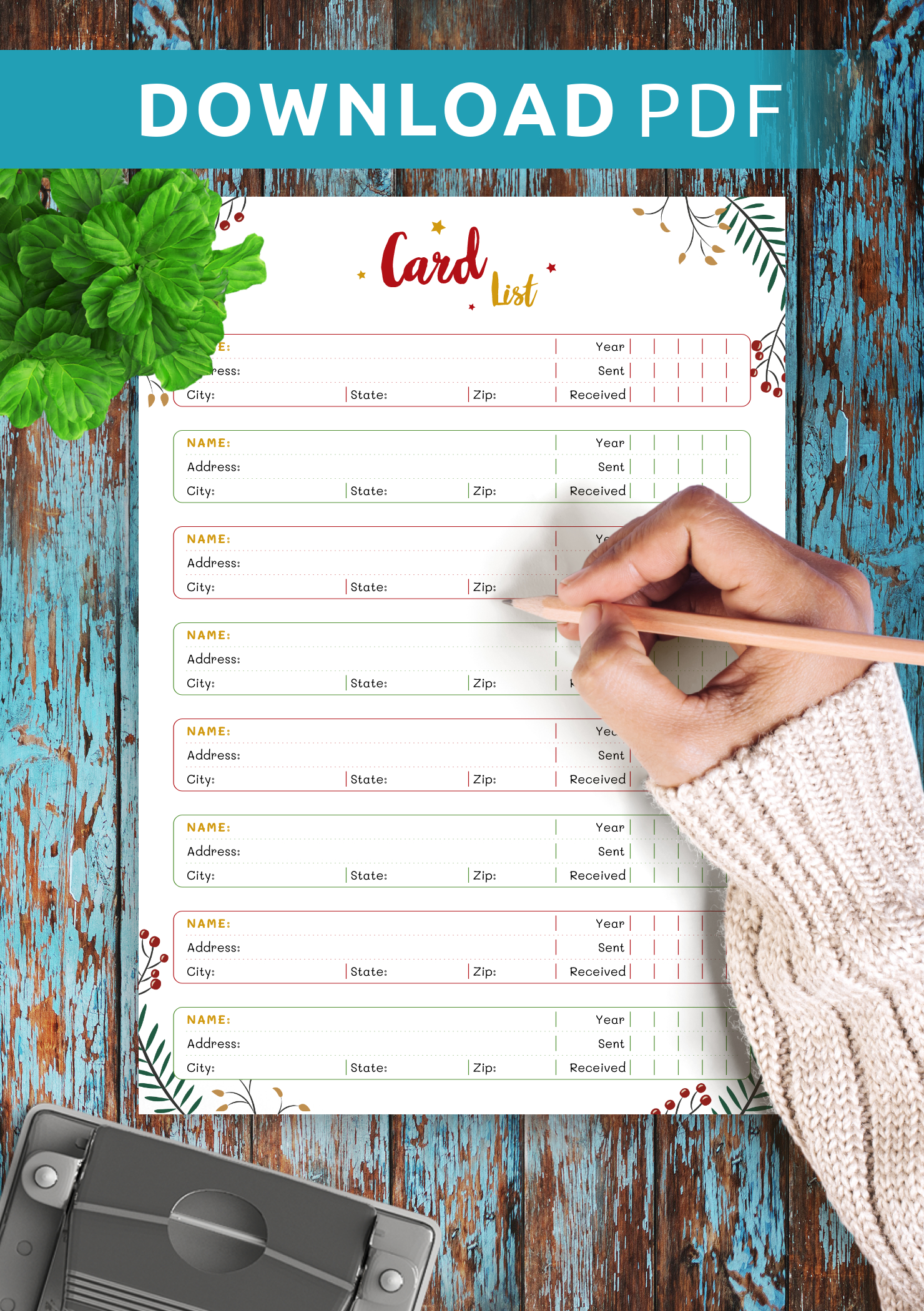 Download Printable Christmas Style - Card List Pdf within Printable Christmas Card List Template