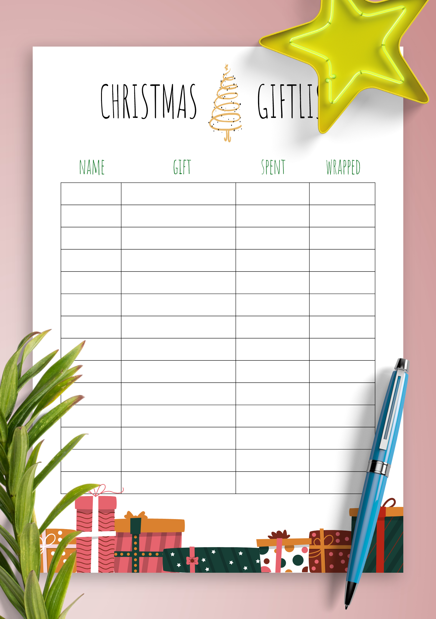 Download Printable Simple Bright Christmas Gift List Pdf pertaining to Printable Christmas Gift Template