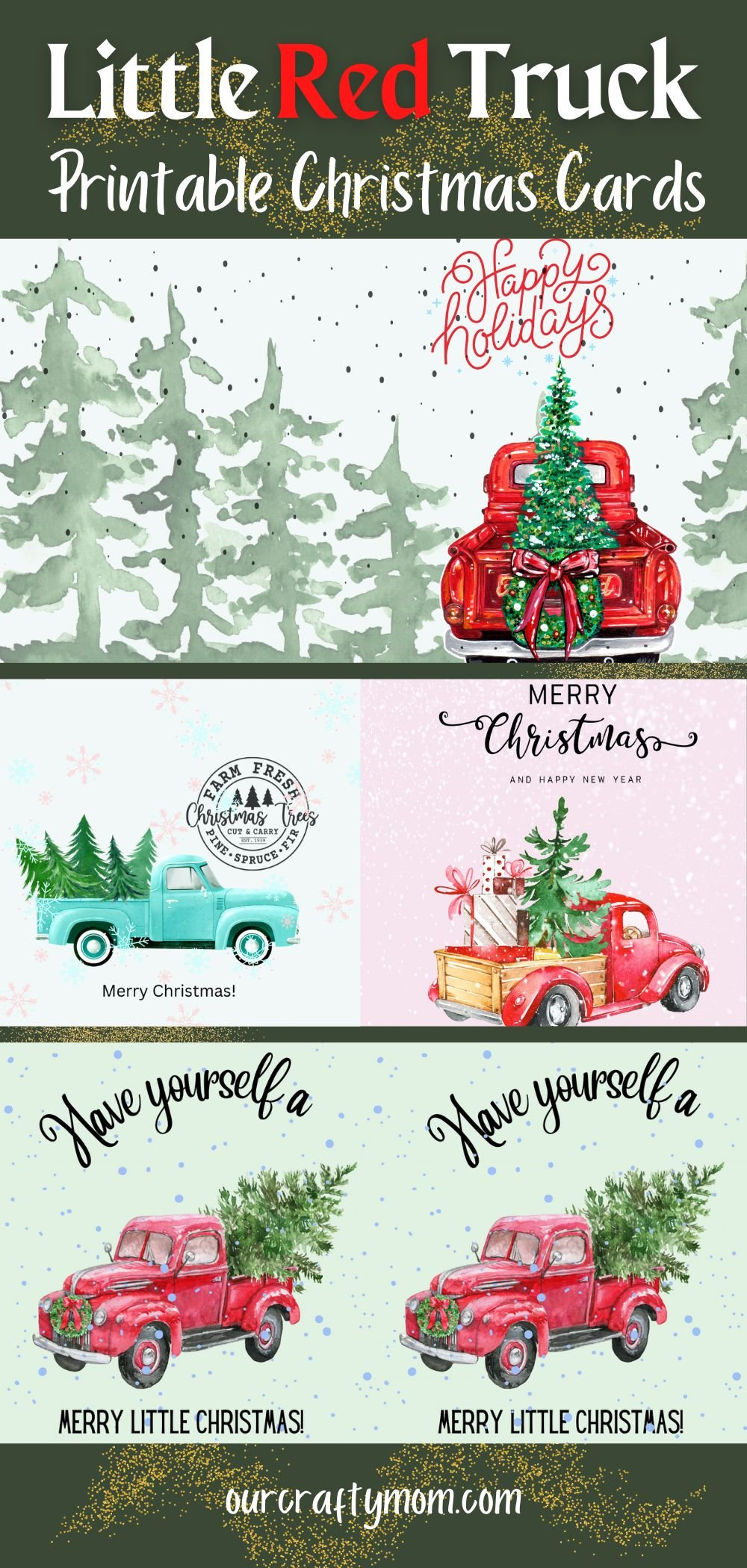 Download Your Free Set Of Red Truck Christmas Cards for Free Printable Red Truck With Christmas Tree
