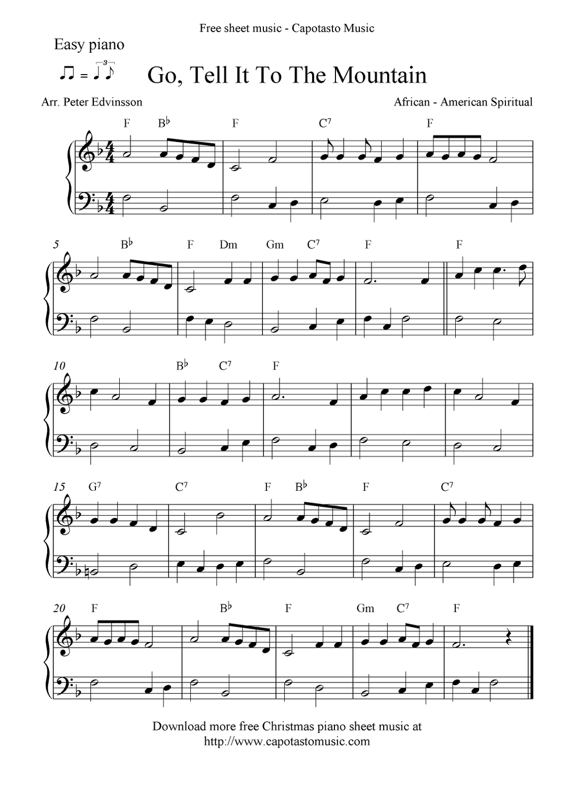 Easy Free Christmas Piano Sheet Music Notes, Go, Tell It To The throughout Free Printable Easy Christmas Piano Sheet Music