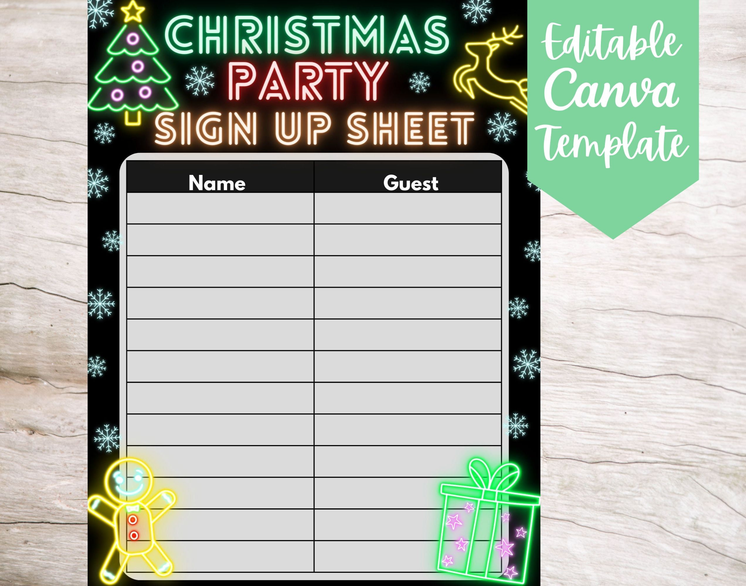 Editable And Printable Neon Christmas Party Sign Up Sheet Template within Printable Christmas Party Sign Up Sheet