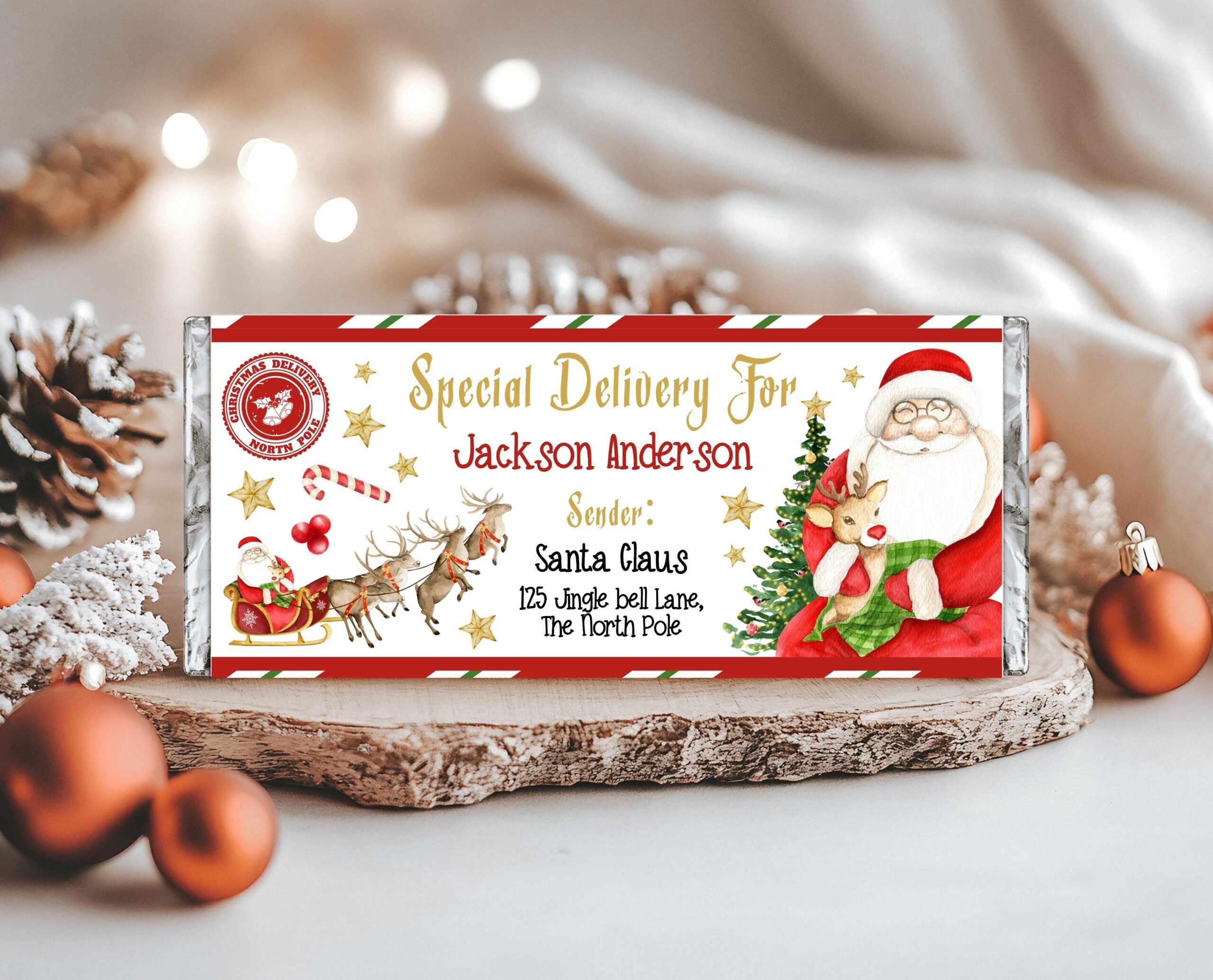 Editable Christmas Candy Bar Wrapper Template, Christmas Chocolate with Printable Candy Wrappers Christmas