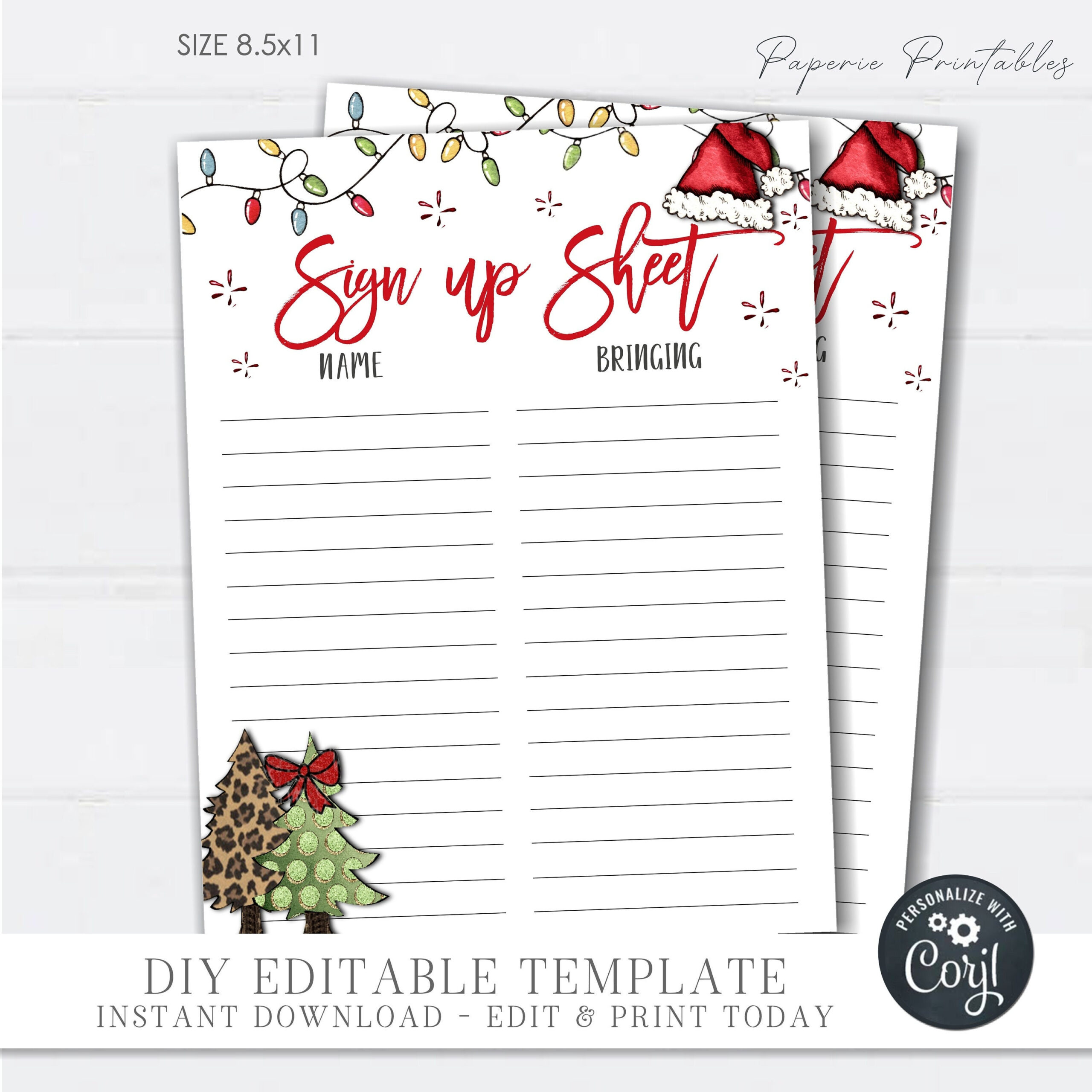 Editable Christmas Potluck Sign-Up Sheet (Diy Corjl Template with Printable Christmas Party Sign Up Sheet