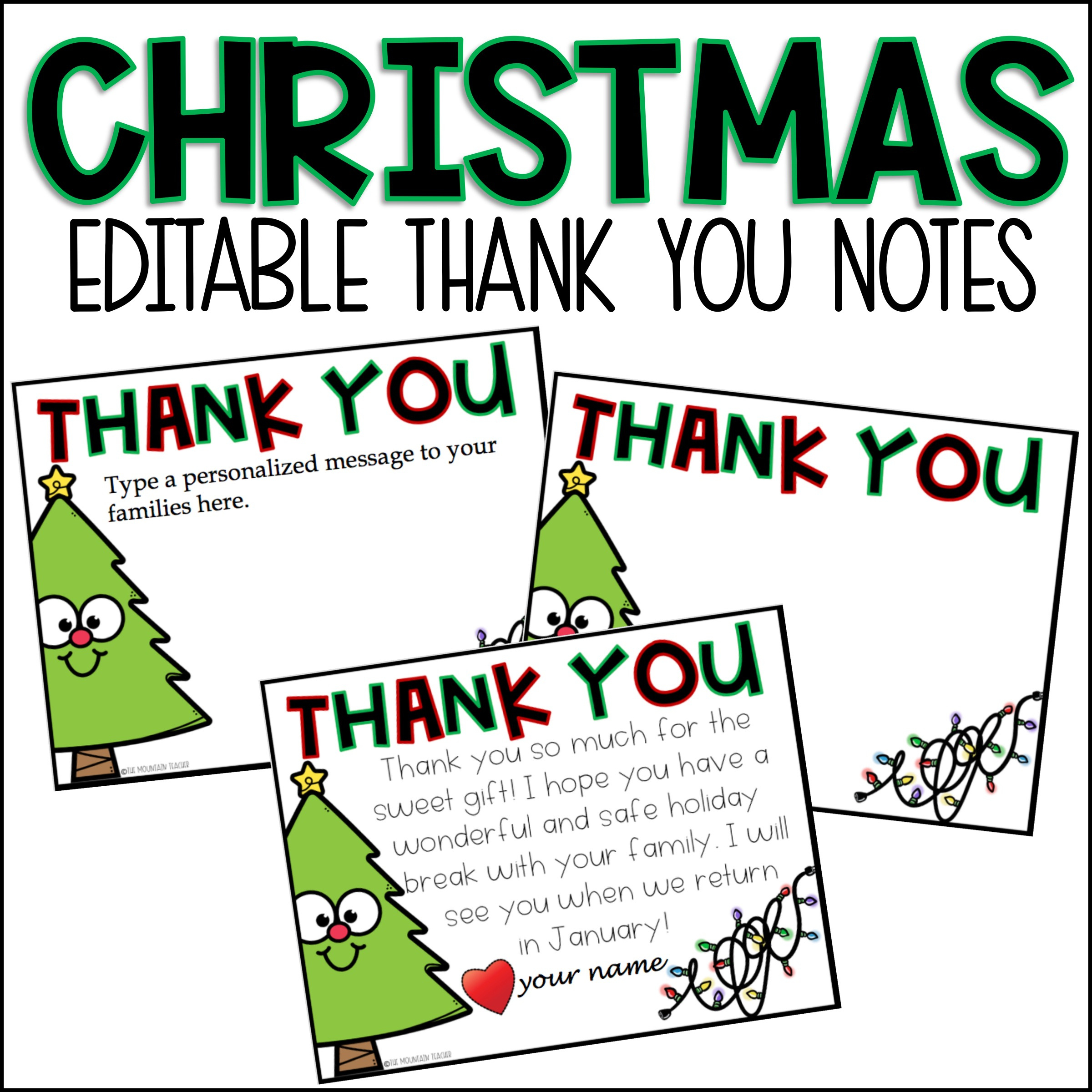 Editable Christmas Thank You Card Template | Madeteachers regarding Free Printable Christmas Thank You Card From Teacher