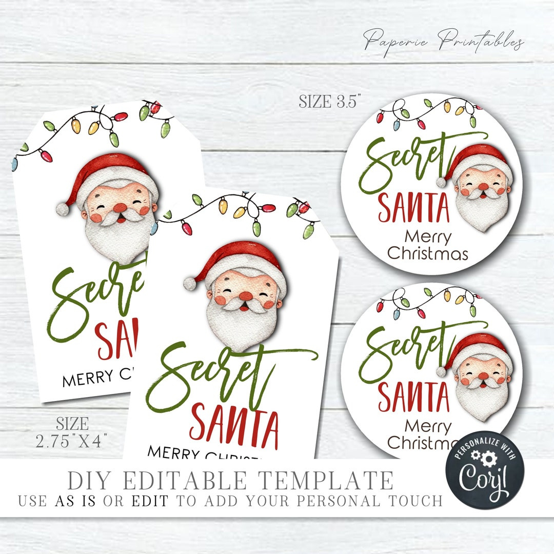 Editable Secret Santa Gift Tags: Printable Christmas Labels (Corjl) -  Etsy.de for Editable Printable Gift Tags Christmas