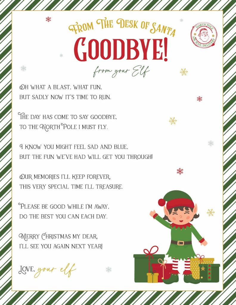 Elf On The Shelf Arrival And Goodbye Letters, Free Printable Set with Elf On The Shelf Christmas Eve Letter Printable