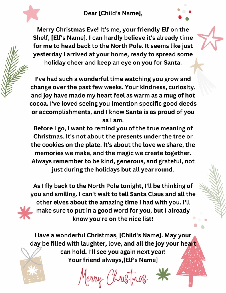 Elf On The Shelf Christmas Eve Letter Free Printable regarding Elf on the Shelf Christmas Eve Letter Printable