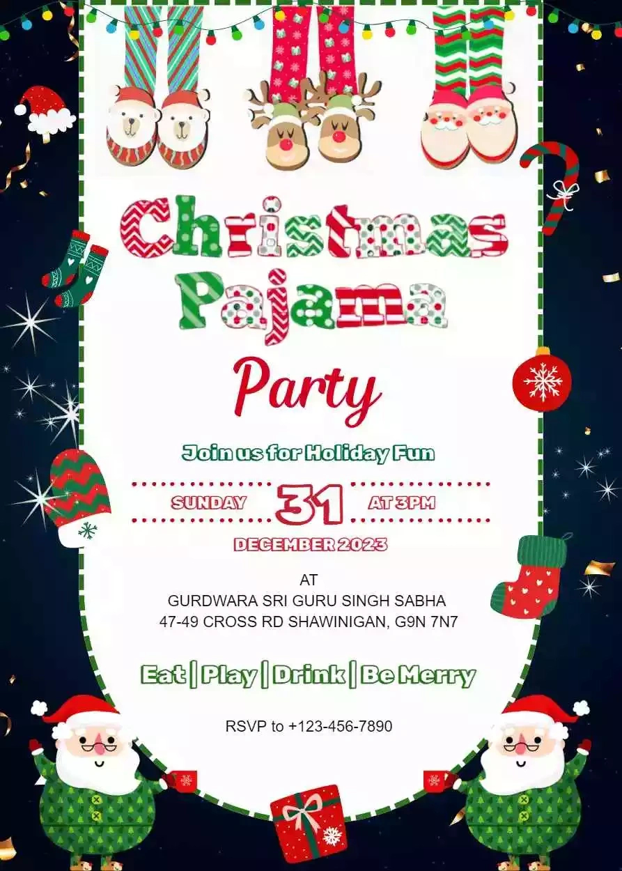 𝐂𝐡𝐫𝐢𝐬𝐭𝐦𝐚𝐬 𝐏𝐚𝐣𝐚𝐦𝐚 𝐏𝐚𝐫𝐭𝐲 𝐈𝐧𝐯𝐢𝐭𝐚𝐭𝐢𝐨𝐧 inside Free Printable Christmas Pajama Party Invitations