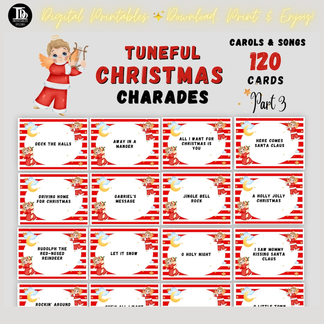 Family Xmas Charades Game | Carols And Songs Game | Pictionary with Christmas Songs Charades Printable