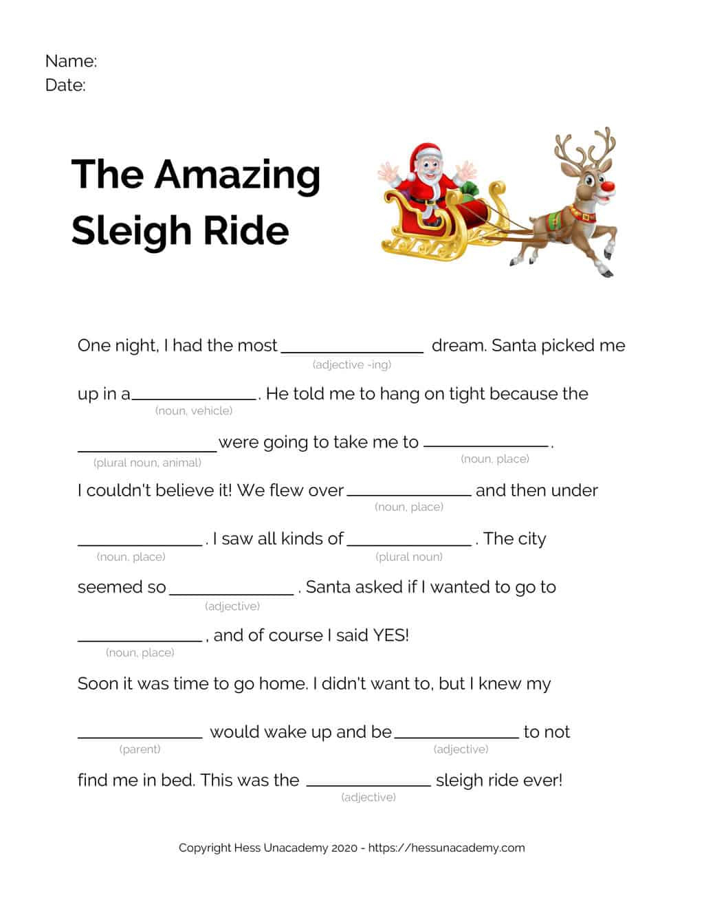 Festive And Fun Christmas Mad Libs Story - Hess Unacademy pertaining to Christmas Story Fill In The Blank Printable