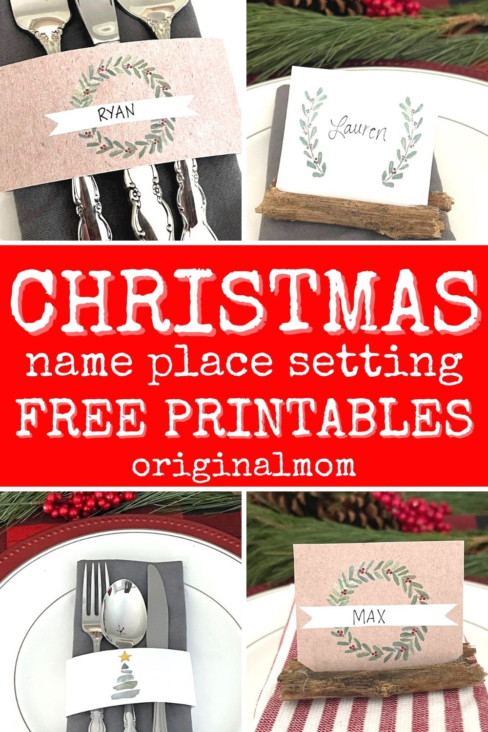 Festive Watercolor Free Printable Christmas Name Place Settings for Christmas Table Name Tags Printable Free