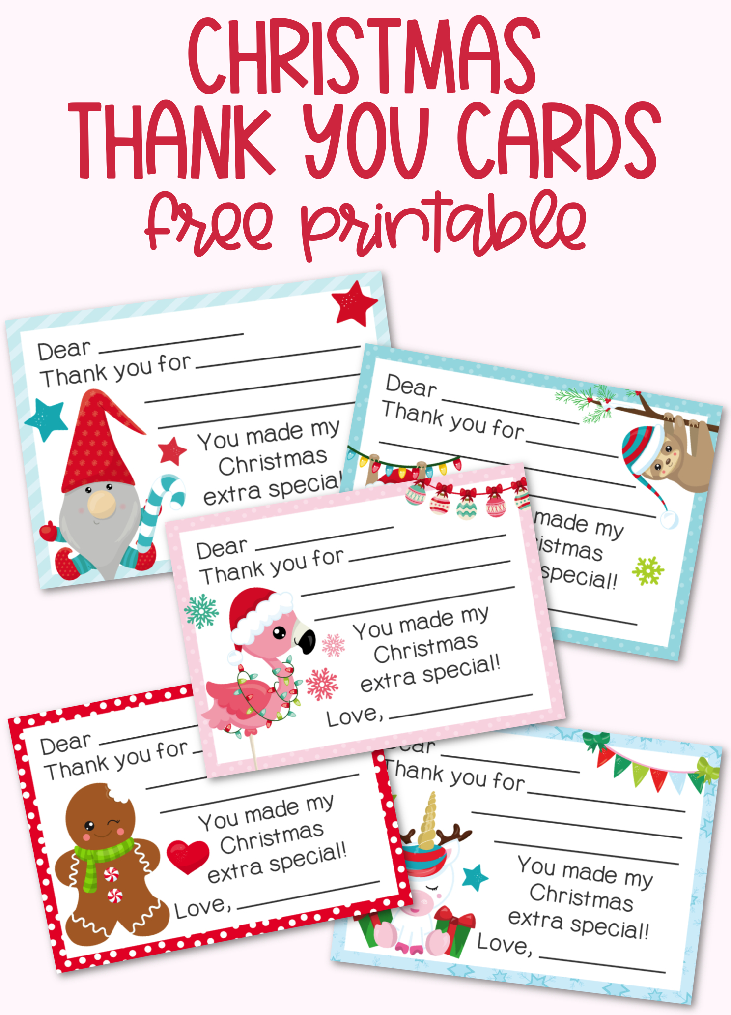 Fill-In-The-Blank Christmas Thank You Cards Free Printable throughout Free Printable Christmas Thank You Notes