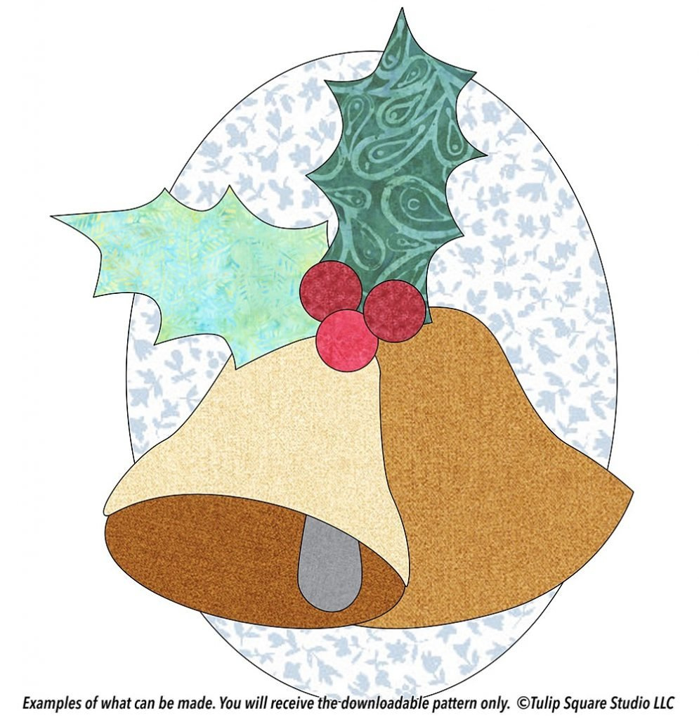 Free Christmas Appliqué Pattern - Bells And Holly - Tulipsquare for Printable Christmas Applique Patterns