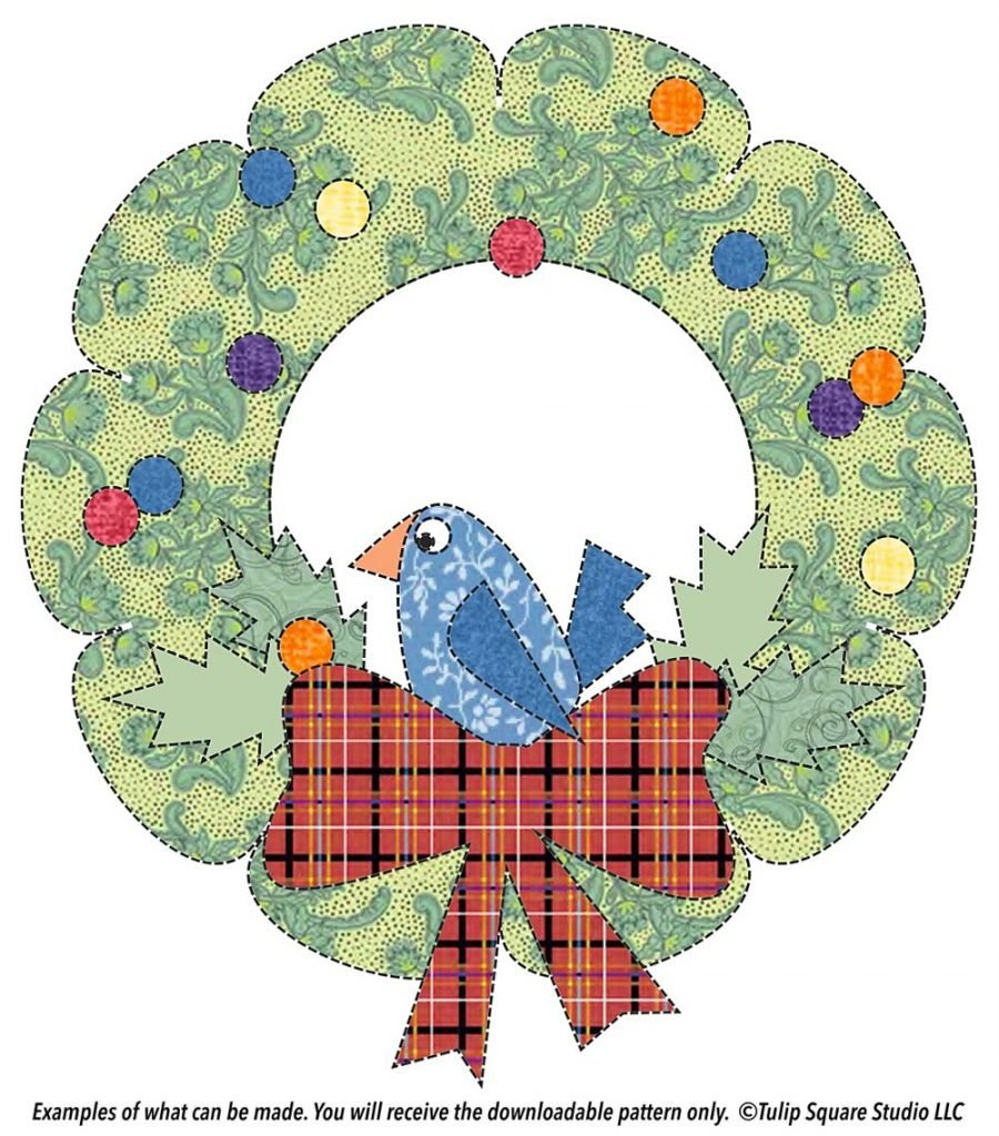 Free Christmas Appliqué Pattern - Bird In A Wreath - Tulipsquare with Printable Christmas Applique Patterns