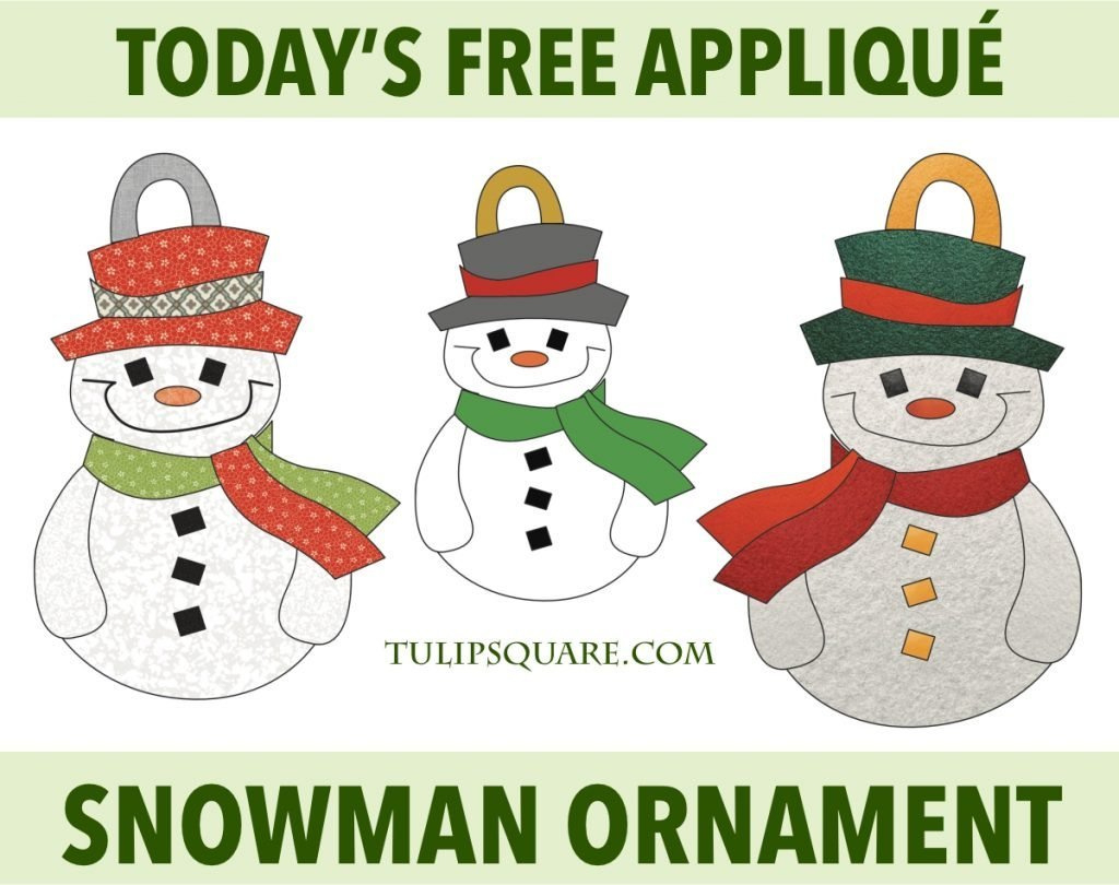 Free Christmas Appliqué Pattern - Snowman Ornament - Tulipsquare in Printable Christmas Applique Patterns
