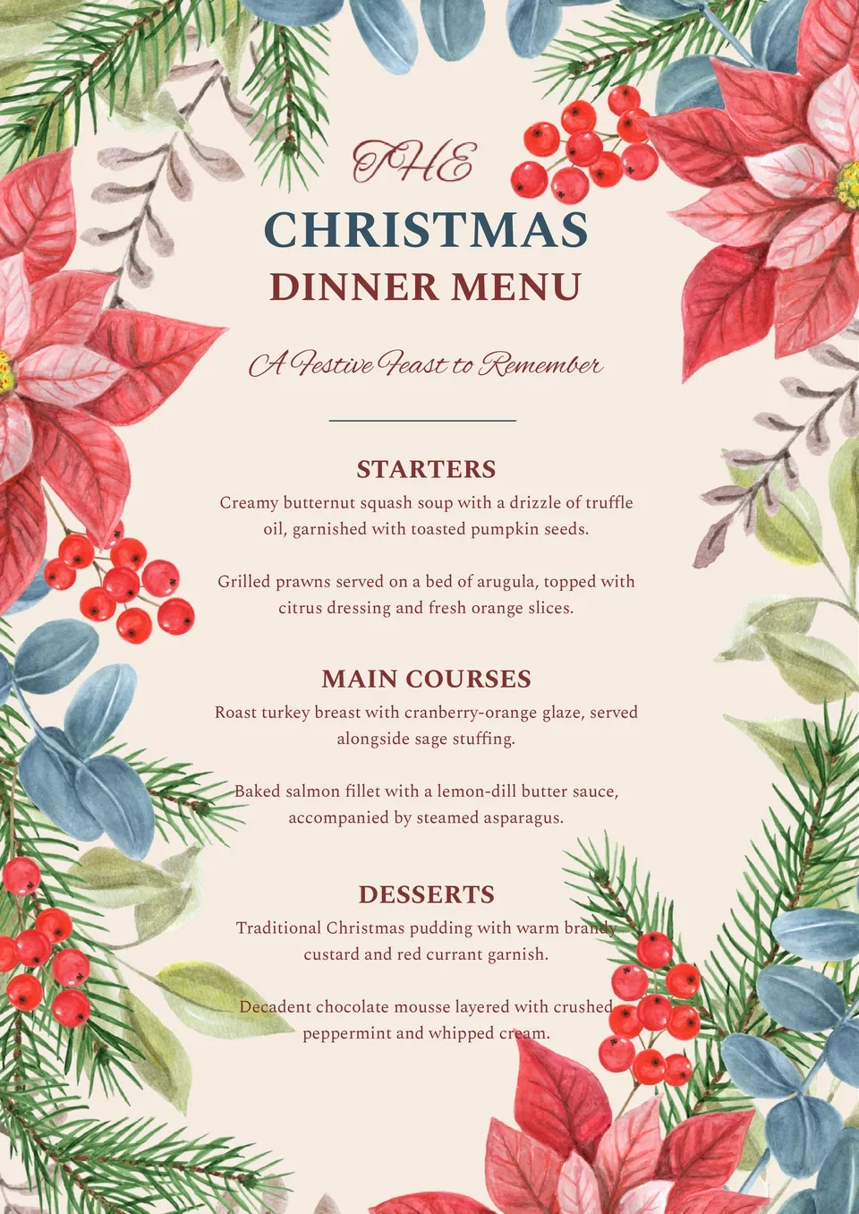 Free Christmas Dinner Menu Template For Google Docs pertaining to Free Printable Christmas Menu Templates