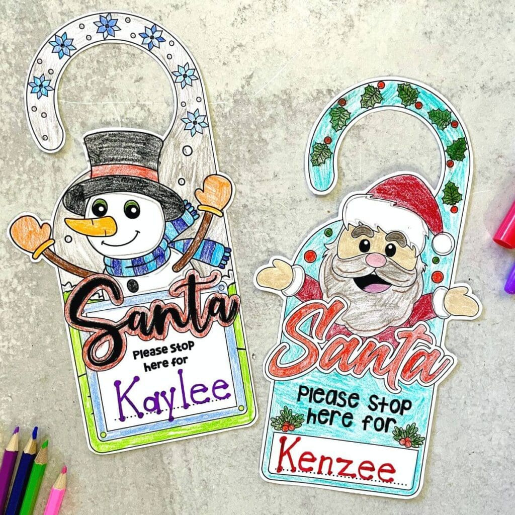 Free Christmas Door Hanger Printable For Kids To Color intended for Printable Christmas Door Hangers