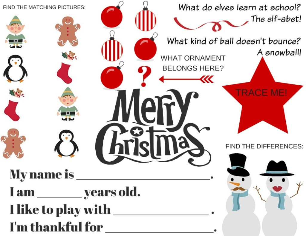 Free Christmas Printables: Activity Placemat &amp;amp; Fill-In-The-Blank within Christmas Stories For Kids Printable