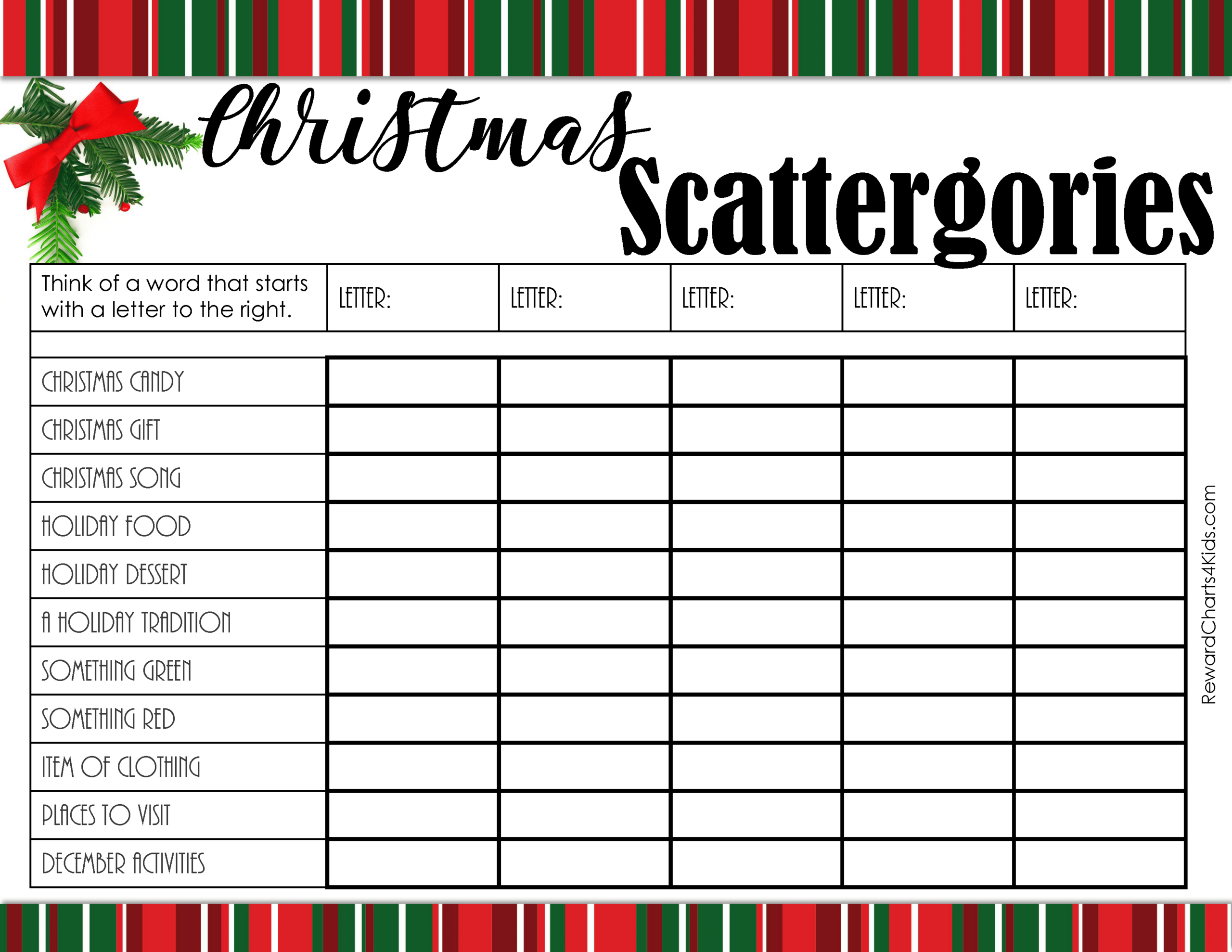Free Christmas Scattergories Printable & List regarding Free Printable Christmas Scattergories