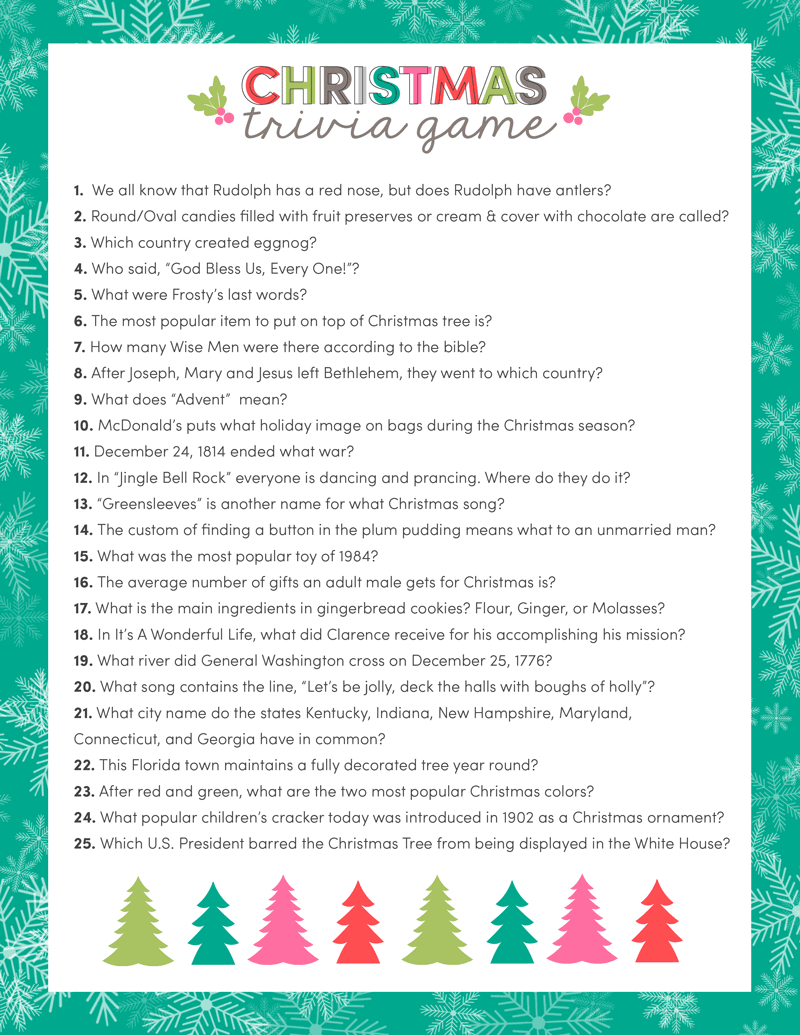 Free Christmas Trivia Printables {Games For The Family!} | Lil&amp;#039; Luna for Christmas Trivia Games Printable Free