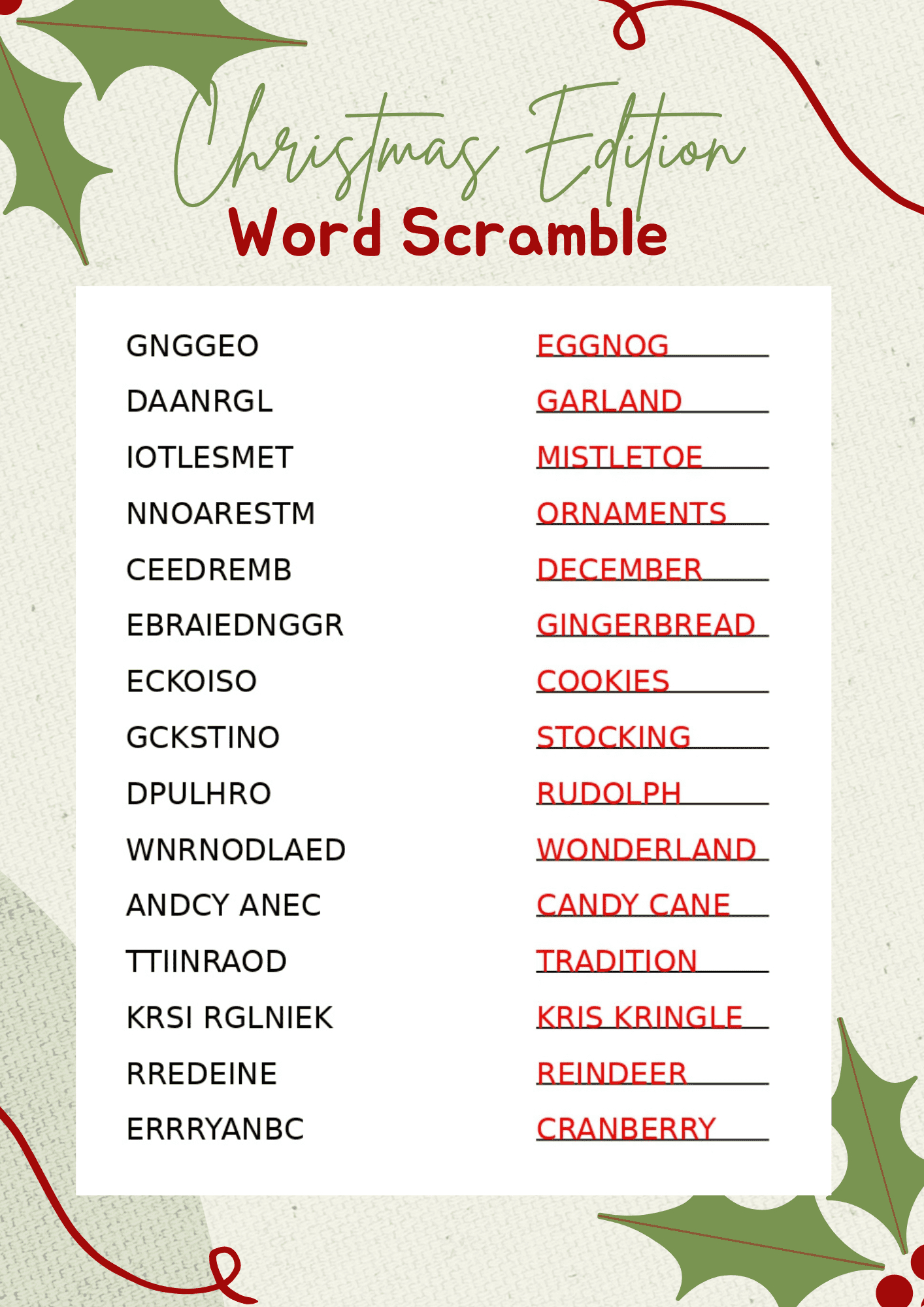 Free Christmas Word Scramble Printables For 2025 - Crazy Laura with regard to Free Printable Christmas Word Games with Answers