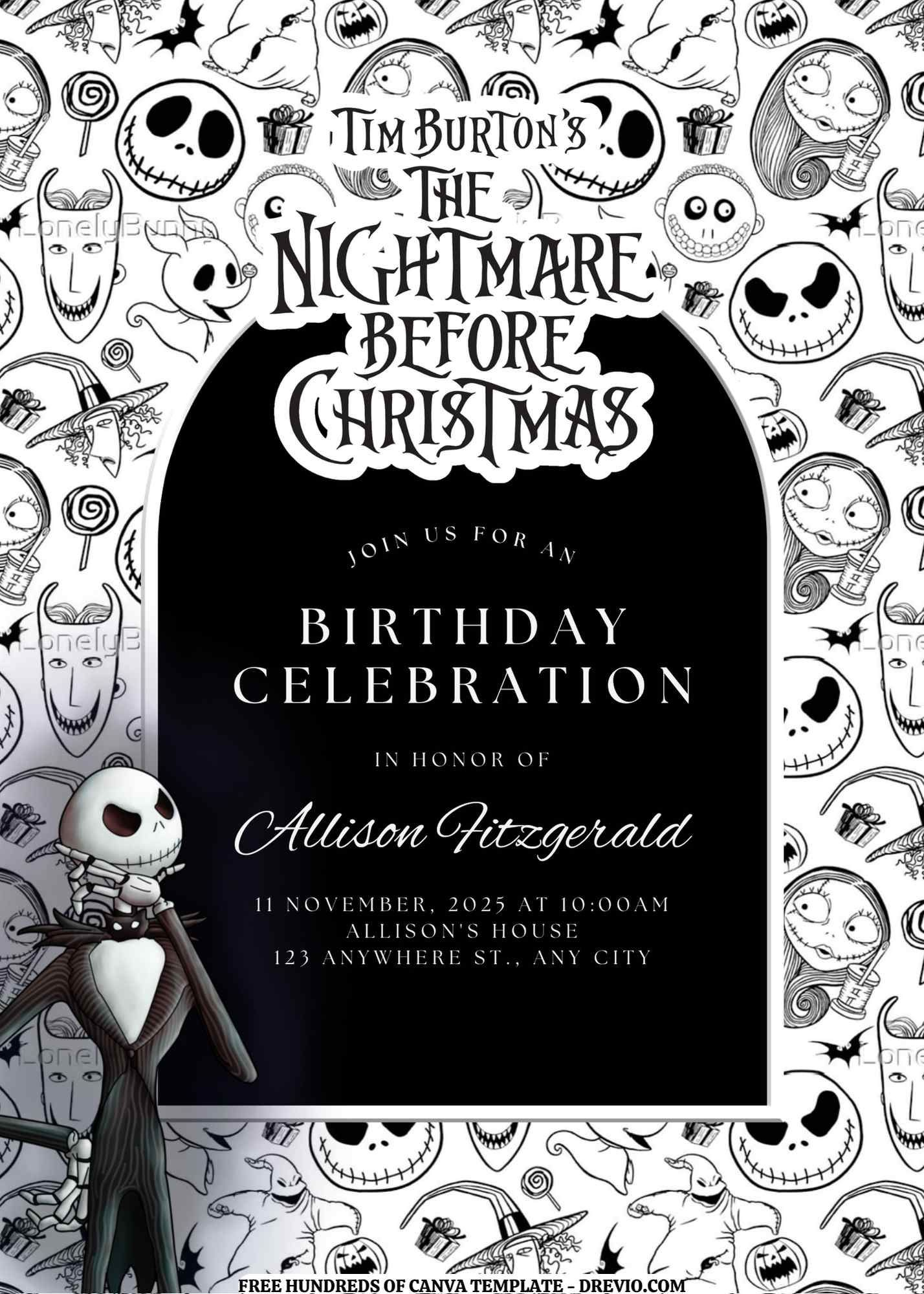 Free Editable – 18 The Nightmare Before Christmas Canva Templates intended for Free Nightmare Before Christmas Party Printable