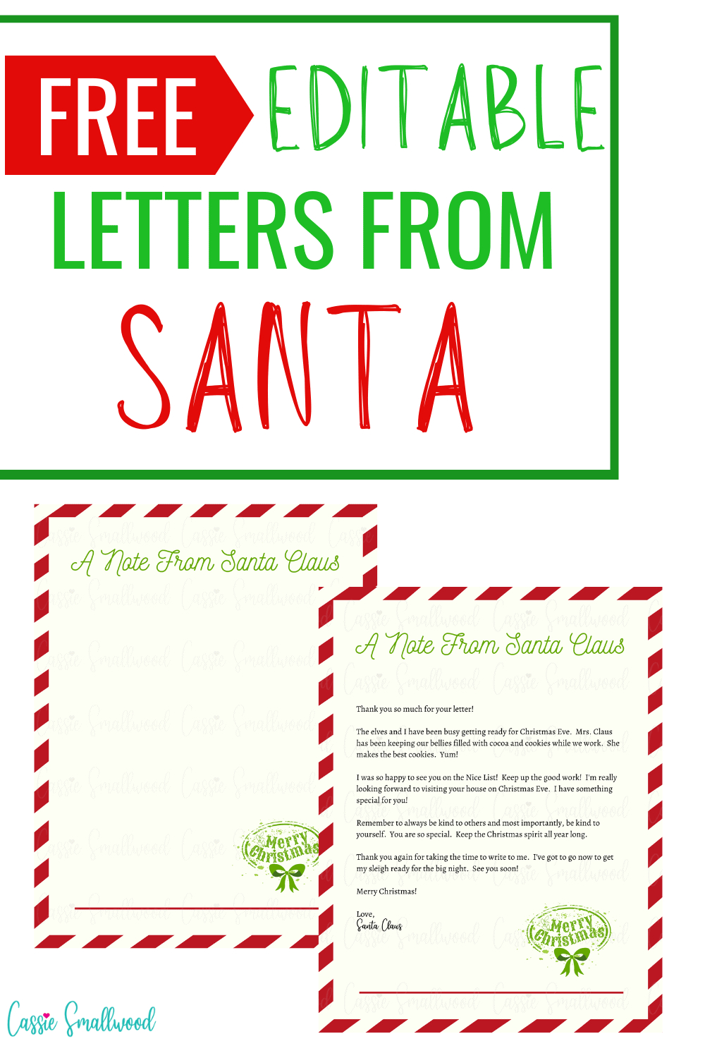 Free Editable Letter From Santa Template - Cassie Smallwood regarding Free Printable Christmas Letters From Santa