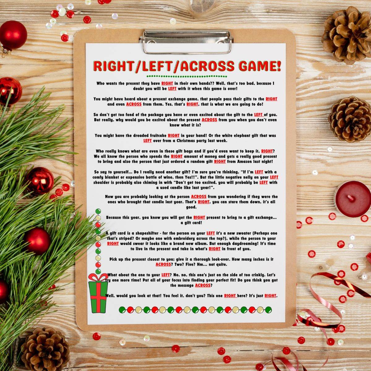 Free Left Right Across Christmas Game Printable (2 Options throughout Free Printable Left Right Christmas Story Game
