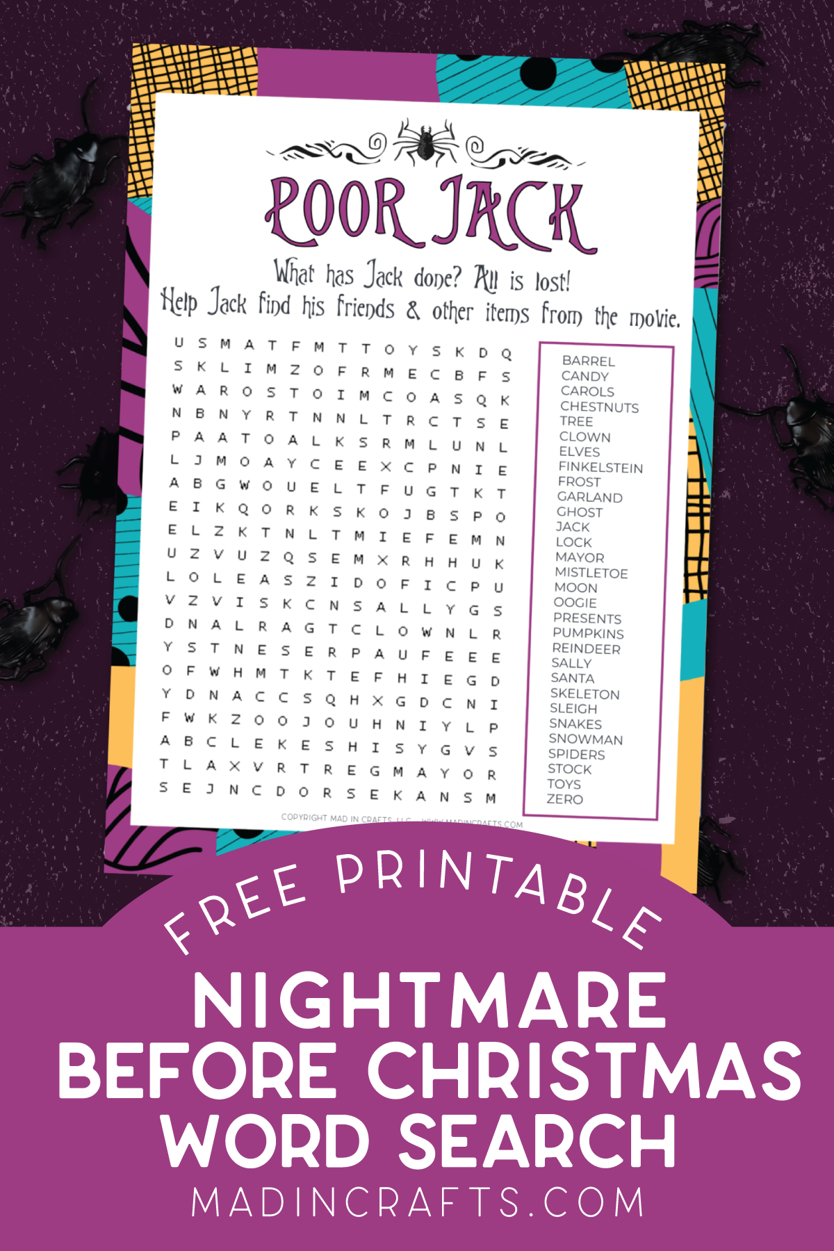 Free Nightmare Before Christmas Word Search Halloween Mad In Crafts inside Nightmare Before Christmas Word Search Printable