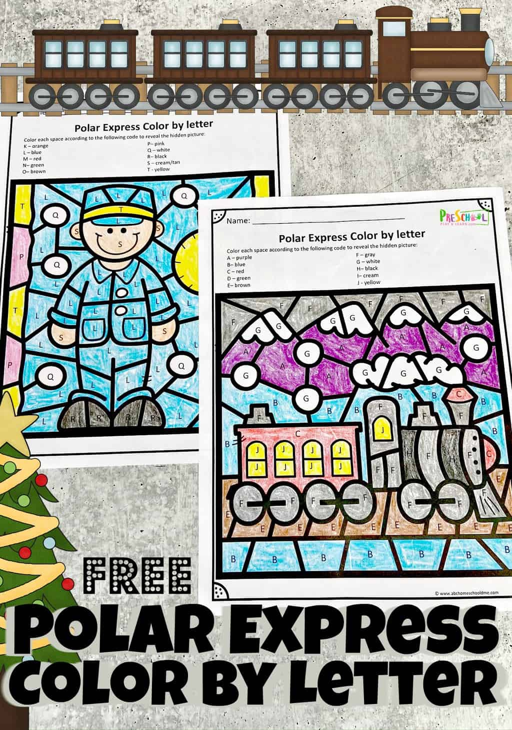 Free Polar Express Colorletter Christmas Worksheets regarding Color by Letter Christmas Printable