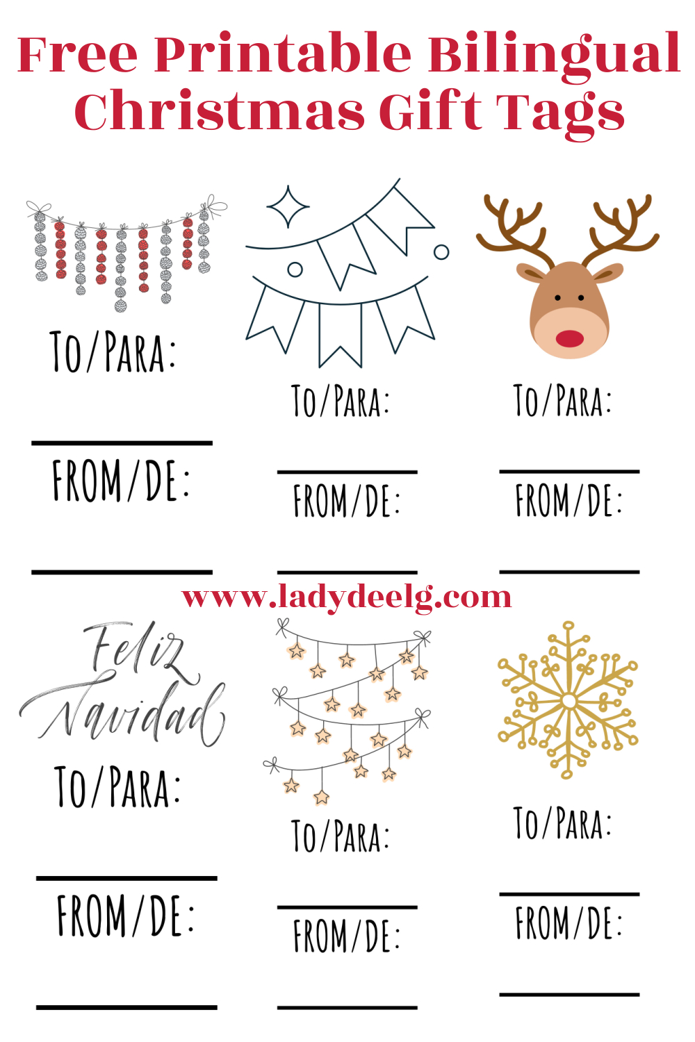 Free Printable Bilingual Christmas Gift Tags - Ladydeelg within Merry Christmas In Different Languages Free Printable