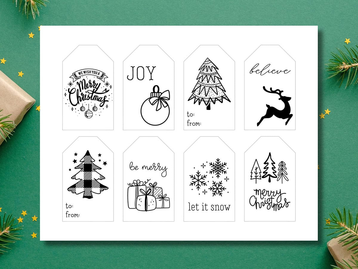 Free Printable Black And White Christmas Gift Tags - Aubree Originals in Free Printable Christmas Gift Tags Black and White