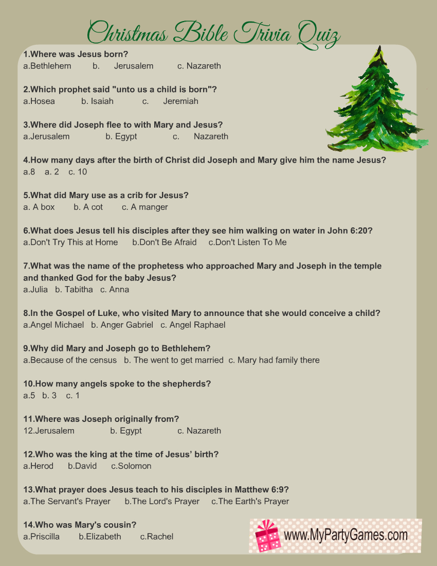 Free Printable Christmas Bible Trivia Quiz with regard to Free Printable Christmas Bible Trivia With Answers