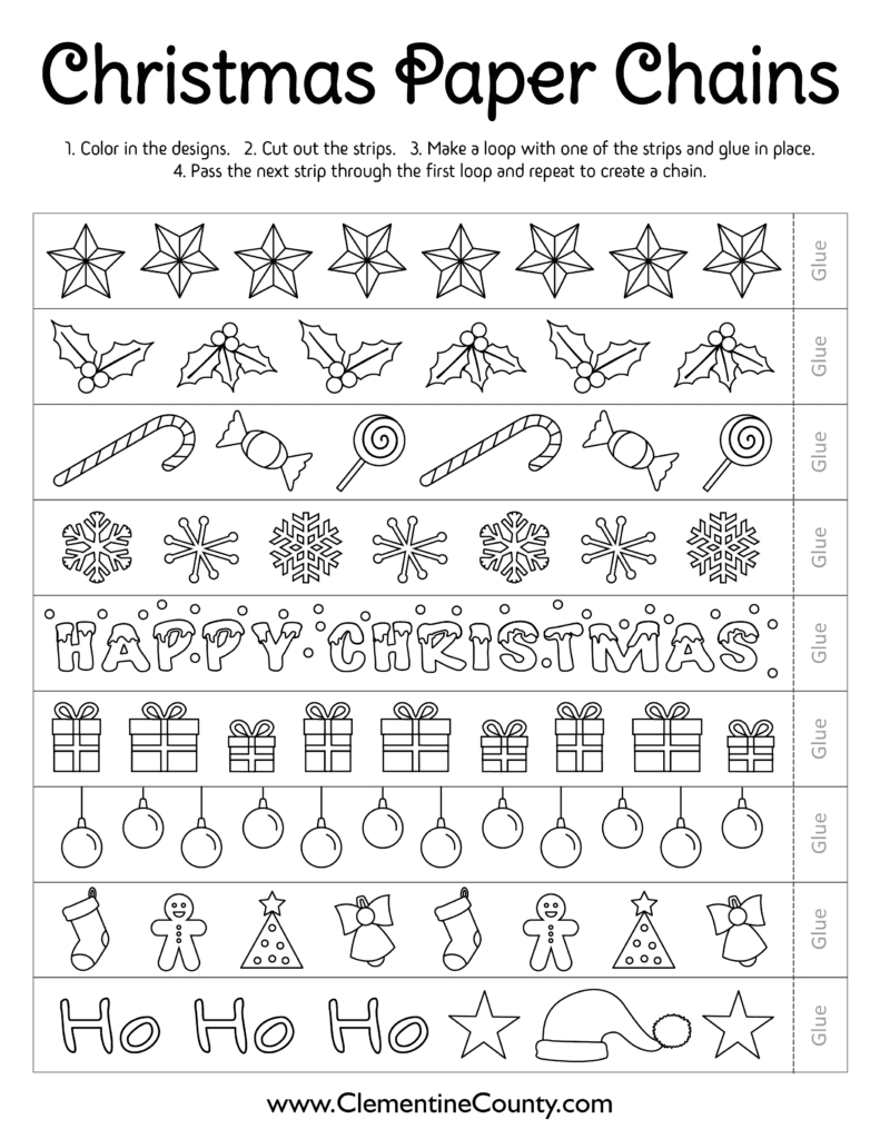 Free Printable Christmas Chains To Color | Clementine County throughout Free Printable Christmas Paper Chains