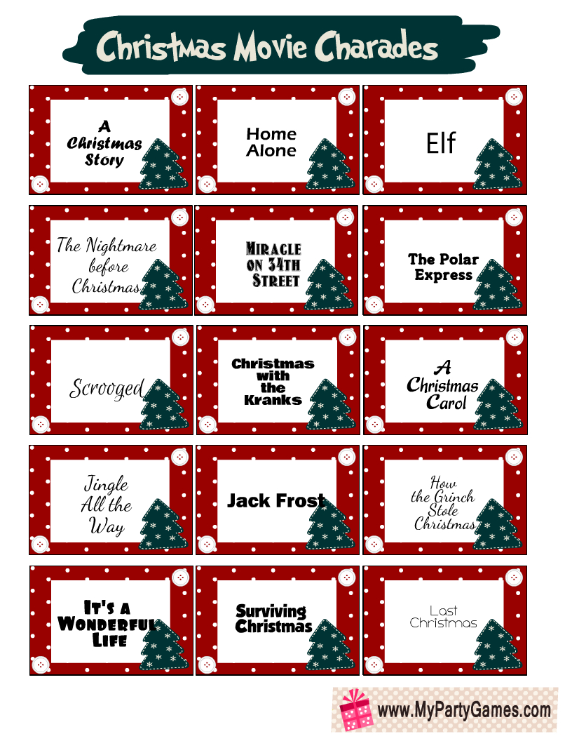 Free Printable Christmas Charades (Cards) regarding Free Printable Christmas Charades Card