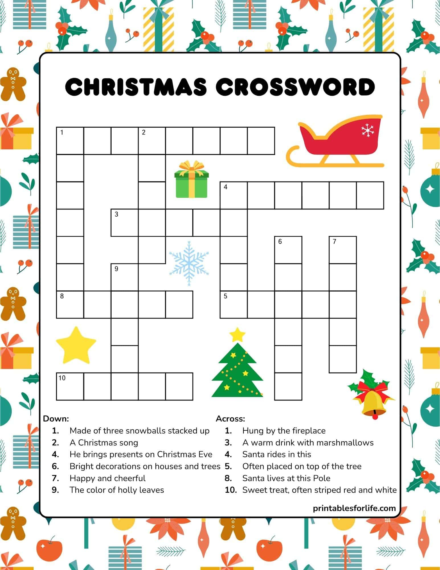 Free Printable Christmas Crossword Puzzle For Kids throughout Free Printable Christmas Picture Puzzle Game