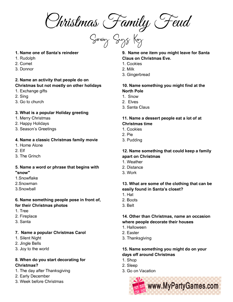 Free Printable Christmas Family Feud Game for Free Printable Family Feud Christmas Questions and Answers