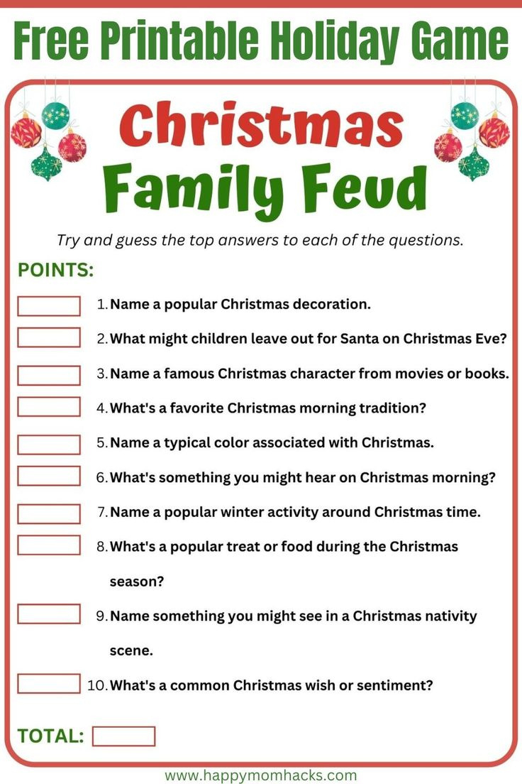 Free Printable Christmas Family Feud Game Questions &amp;amp; Answers pertaining to Free Printable Family Feud Christmas Questions and Answers