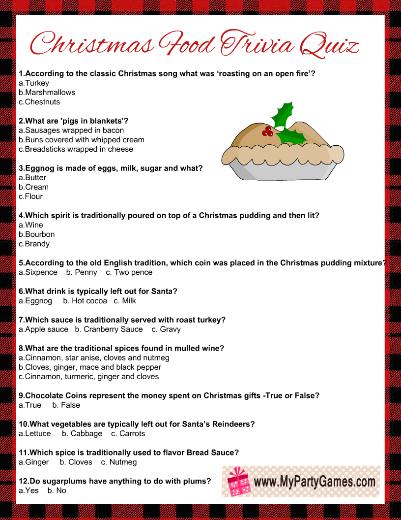 Free Printable Christmas Food Trivia Quiz With Answer Key with Christmas Trivia Multiple Choice Questions And Answers Printable