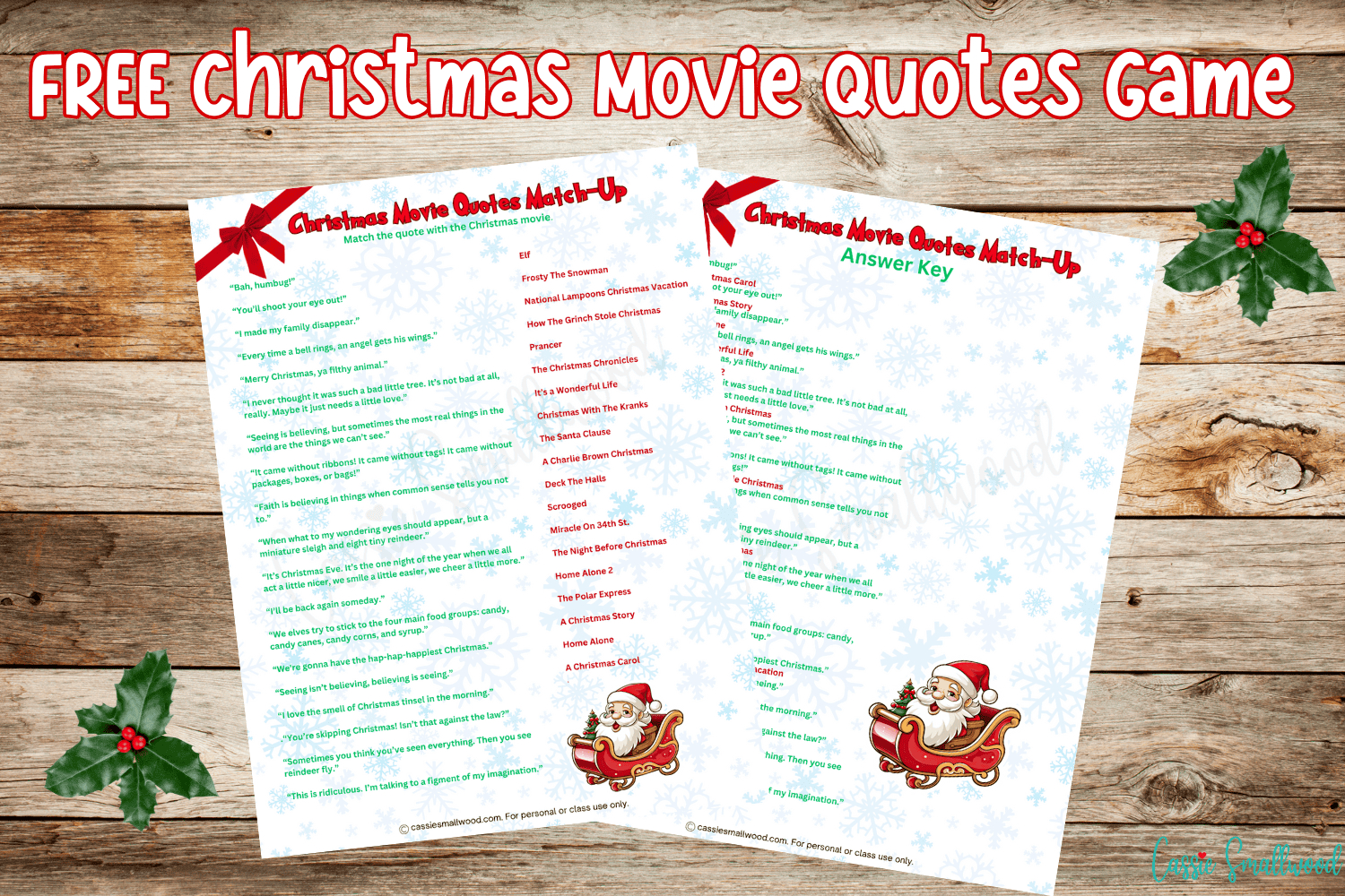 Free Printable Christmas Game - Christmas Movie Quotes Match-Up regarding Printable Christmas Movie Quotes
